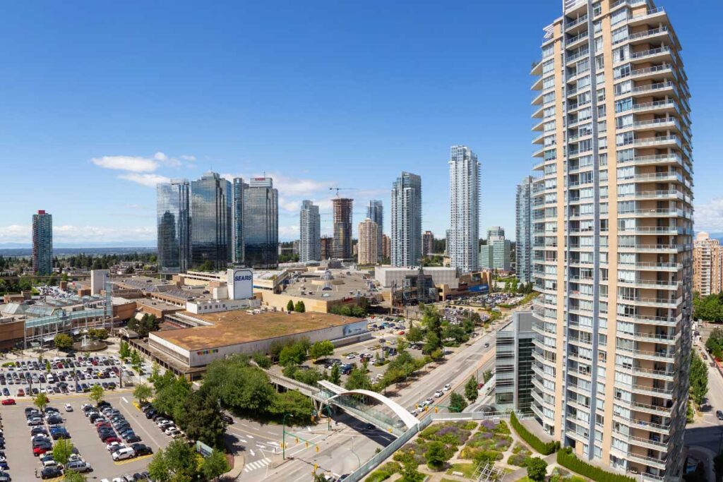 Aerial view of city roads in Burnaby, BC