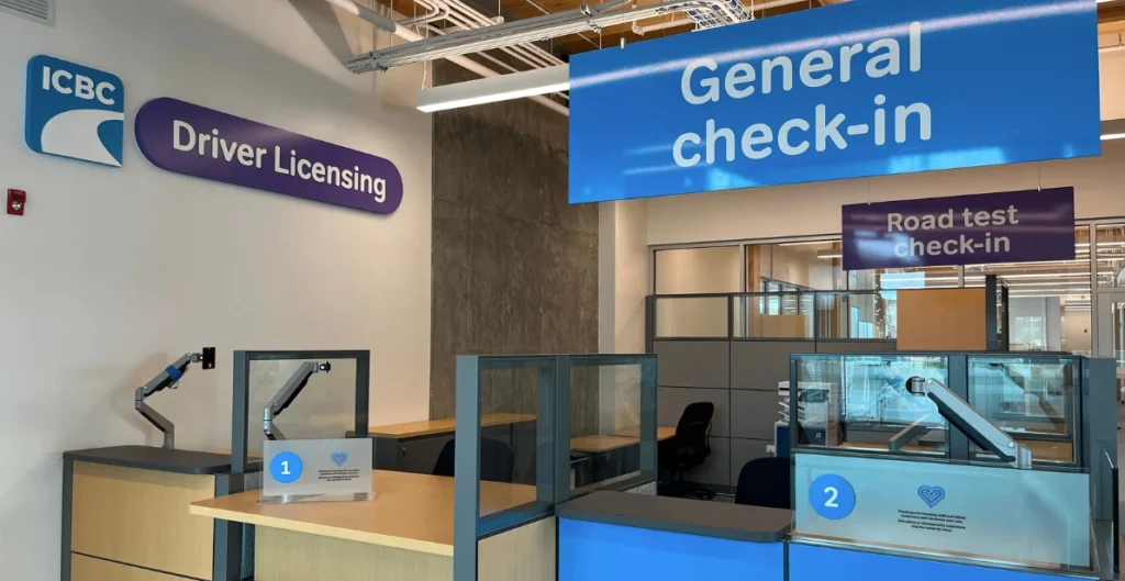 Interior photo of ICBC licensing office offering road tests